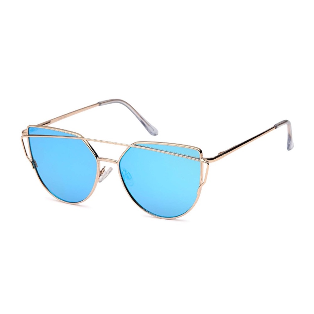 Blue Mirrored Cat Eye Statement Aviators Gold - Picture 2 of 3